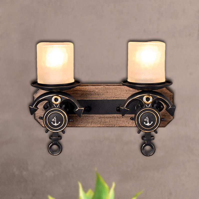 Frendorf | Kandelaar Wandlamp Landelijke Stijl Opal Glas 1/2-Lamp Zwart en Goud Wandarmatuur met Resin Anker Ontwerp