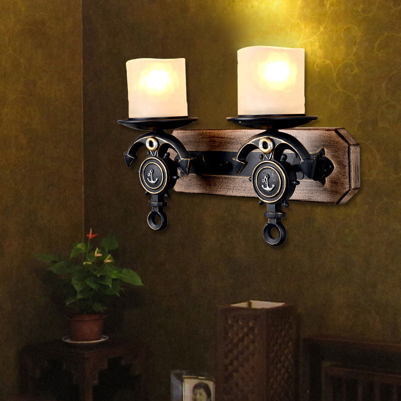 Frendorf | Kandelaar Wandlamp Landelijke Stijl Opal Glas 1/2-Lamp Zwart en Goud Wandarmatuur met Resin Anker Ontwerp