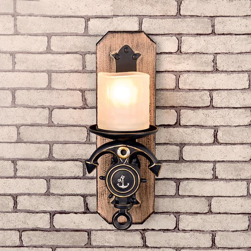 Frendorf | Kandelaar Wandlamp Landelijke Stijl Opal Glas 1/2-Lamp Zwart en Goud Wandarmatuur met Resin Anker Ontwerp