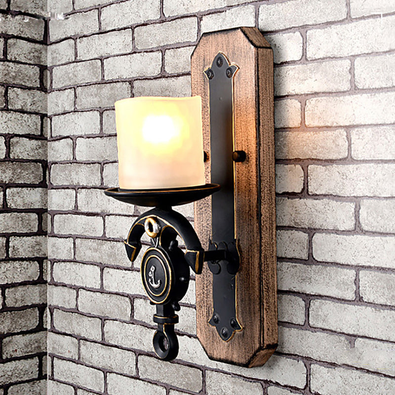 Frendorf | Kandelaar Wandlamp Landelijke Stijl Opal Glas 1/2-Lamp Zwart en Goud Wandarmatuur met Resin Anker Ontwerp