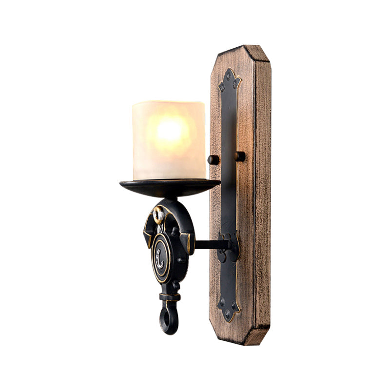Frendorf | Kandelaar Wandlamp Landelijke Stijl Opal Glas 1/2-Lamp Zwart en Goud Wandarmatuur met Resin Anker Ontwerp