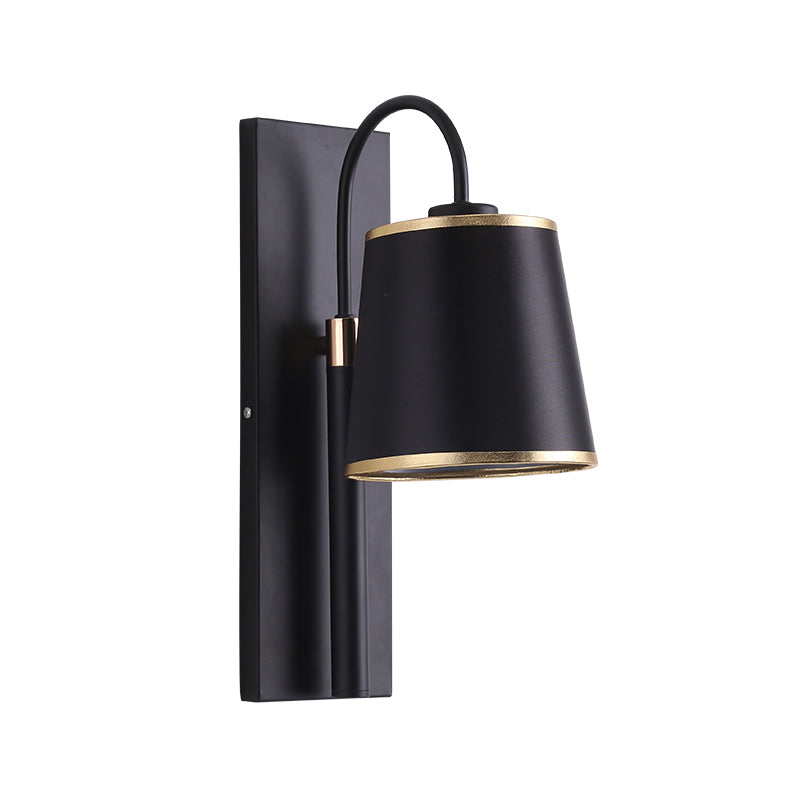 Frendorf | Tapered Schlafzimmer Wandwandleuchte Schwarzes Gewebe 1 Licht Vintage Stilvolle Wandleuchte mit Schwanenhalsarm