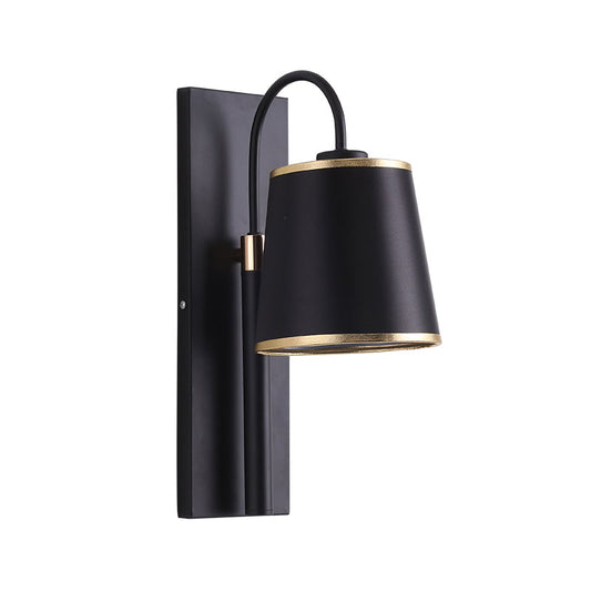 Frendorf | Tapered Schlafzimmer Wandwandleuchte Schwarzes Gewebe 1 Licht Vintage Stilvolle Wandleuchte mit Schwanenhalsarm