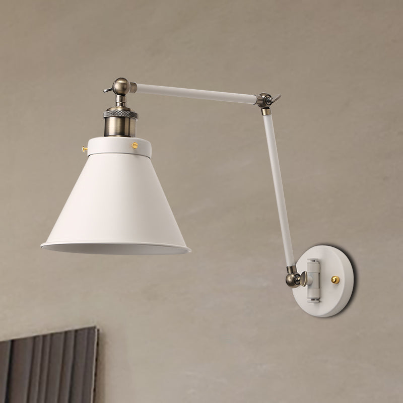 Frendorf | Cone Wandlamp Armatuur Industriële Stijl Metaal 1 Peertje Zwart/Wit Wandlamp Licht met Swingarm voor Slaapkamer