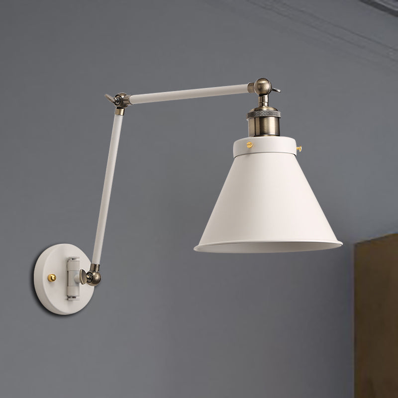 Frendorf | Cone Wandlamp Armatuur Industriële Stijl Metaal 1 Peertje Zwart/Wit Wandlamp Licht met Swingarm voor Slaapkamer