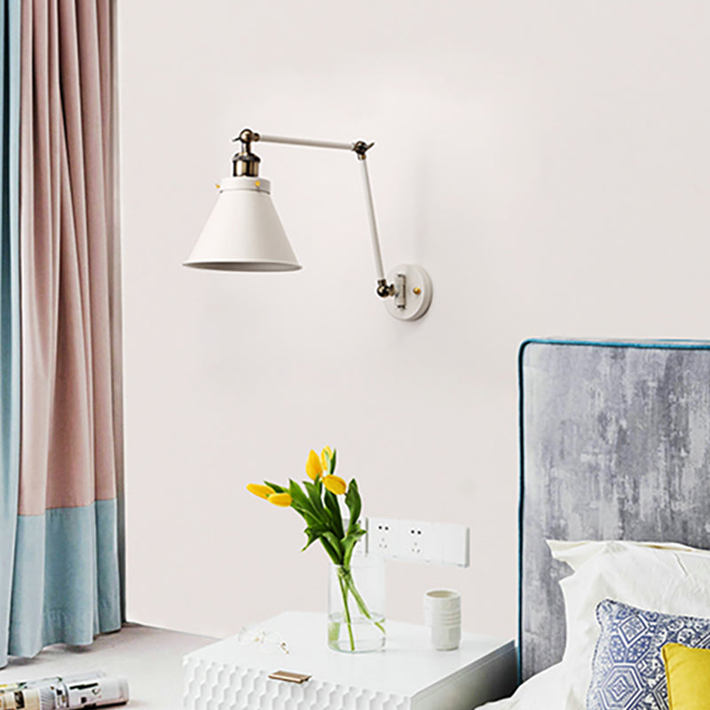 Frendorf | Cone Wandlamp Armatuur Industriële Stijl Metaal 1 Peertje Zwart/Wit Wandlamp Licht met Swingarm voor Slaapkamer