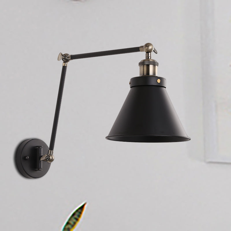 Frendorf | Cone Wandlamp Armatuur Industriële Stijl Metaal 1 Peertje Zwart/Wit Wandlamp Licht met Swingarm voor Slaapkamer