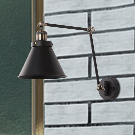 Frendorf | Cone Wandlamp Armatuur Industriële Stijl Metaal 1 Peertje Zwart/Wit Wandlamp Licht met Swingarm voor Slaapkamer