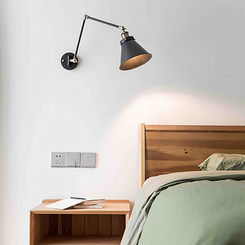 Frendorf | Cone Wandlamp Armatuur Industriële Stijl Metaal 1 Peertje Zwart/Wit Wandlamp Licht met Swingarm voor Slaapkamer