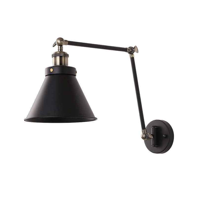 Frendorf | Cone Wandlamp Armatuur Industriële Stijl Metaal 1 Peertje Zwart/Wit Wandlamp Licht met Swingarm voor Slaapkamer