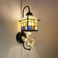 Frendorf | Haus Buntglas Wandleuchte Barock 1 Kopf Schwarze Wandmontierte Lampe mit Junge/Vogel/Engel Dekoration