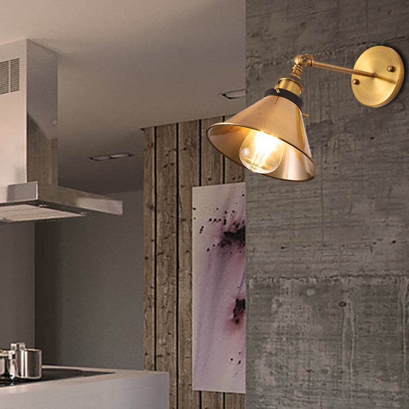 Frendorf | Rotatable Barn/Kegel Shade Wandlamp Industriele Stijl Metaal 1 Kop Wandverlichting Fixture in Messing voor Keuken