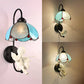 Frendorf | Blaue Petal Wandlamp Tiffany 1 Kopf Buntglas Wandleuchte mit Vogel/Trumpete/Vielin Dekoration