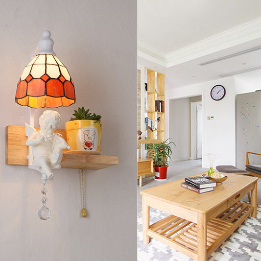 Frendorf | Tiffany Scalloped Wandmontage Fixture Buntglas 1 Licht Wandlamp mit Amor Dekoration in Gelb/Orange/Grün/Klar/Blau