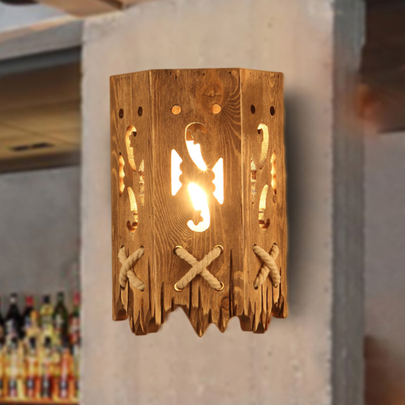 Frendorf | Holz Zylinder Schirm Wandlampe Landhausstil 1 Kopf Braune Wandleuchte für Restaurant