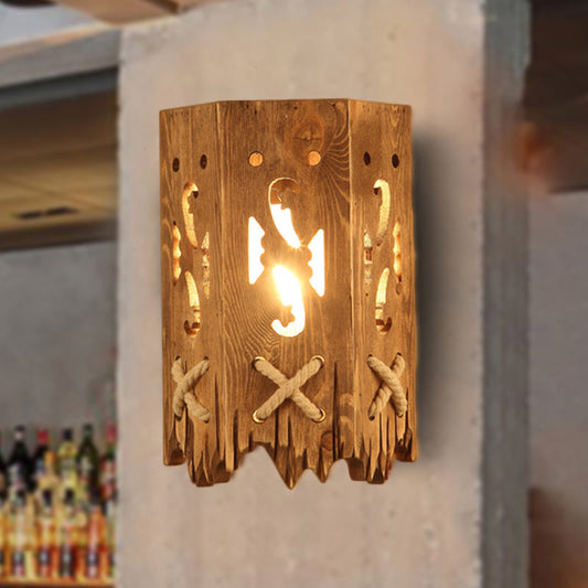 Frendorf | Holz Zylinder Schirm Wandlampe Landhausstil 1 Kopf Braune Wandleuchte für Restaurant