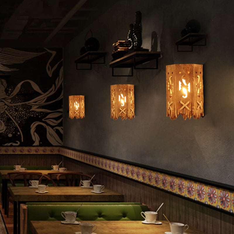 Frendorf | Holz Zylinder Schirm Wandlampe Landhausstil 1 Kopf Braune Wandleuchte für Restaurant