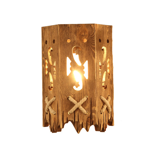 Frendorf | Holz Zylinder Schirm Wandlampe Landhausstil 1 Kopf Braune Wandleuchte für Restaurant