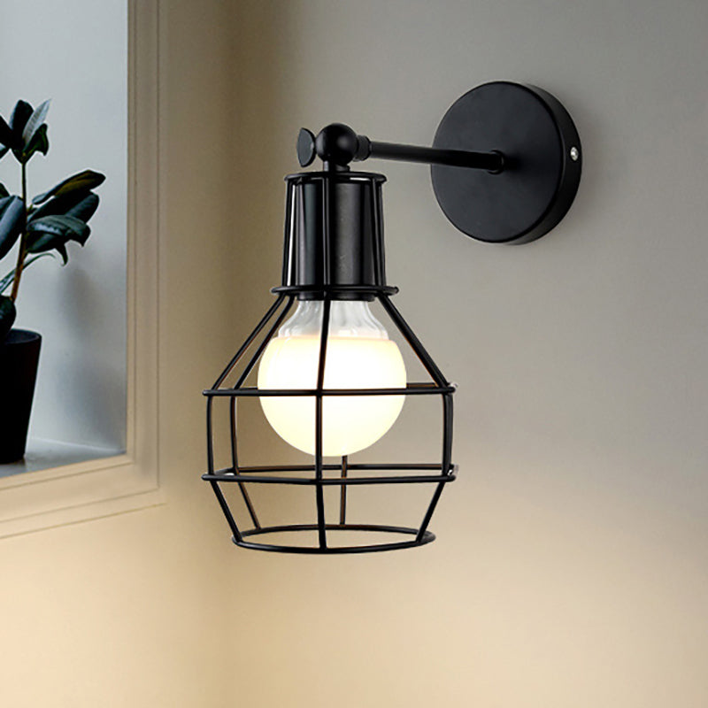 Frendorf | Globe Schlafzimmer Wandleuchte Lampe Metall 1 Kopf Industrie Stil drehbare Wandlampe mit Drahtschutz in Schwarz