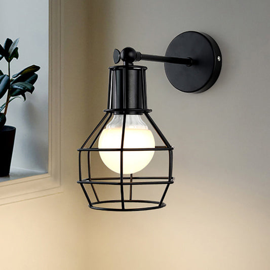 Frendorf | Globe Schlafzimmer Wandleuchte Lampe Metall 1 Kopf Industrie Stil drehbare Wandlampe mit Drahtschutz in Schwarz