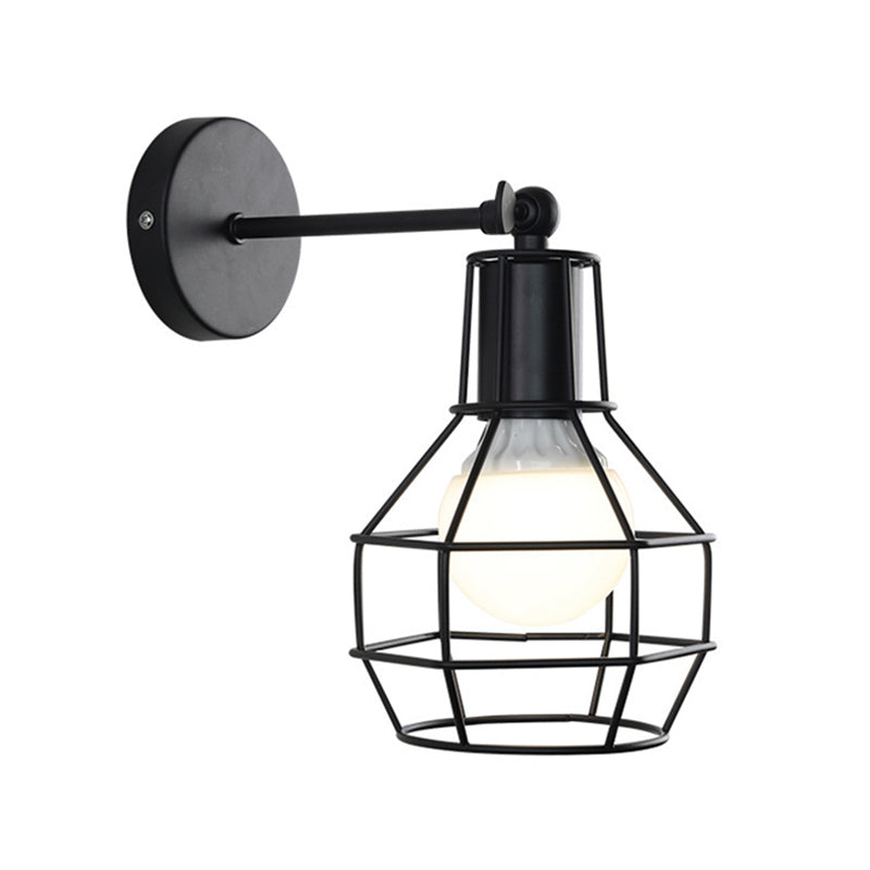 Frendorf | Globe Schlafzimmer Wandleuchte Lampe Metall 1 Kopf Industrie Stil drehbare Wandlampe mit Drahtschutz in Schwarz