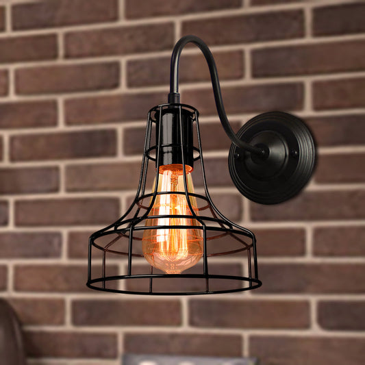 Frendorf | Metalen Schuurwandlamp Wandlamp Industrieel Stijl 1 Lamp Zwart Wandgemonteerde Lamp met Draadframe en Zwanenhalsarm