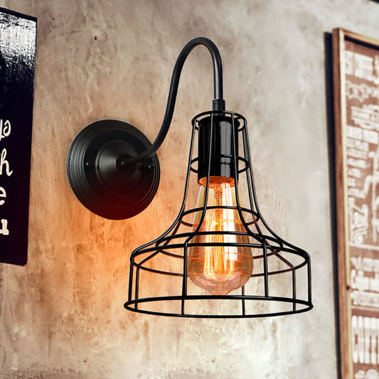 Frendorf | Metalen Schuurwandlamp Wandlamp Industrieel Stijl 1 Lamp Zwart Wandgemonteerde Lamp met Draadframe en Zwanenhalsarm