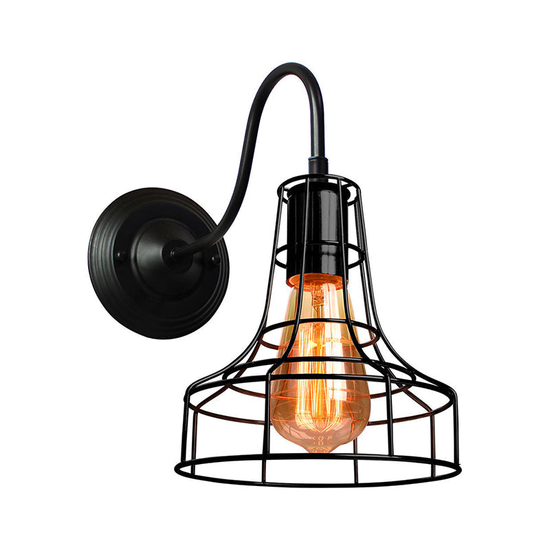 Frendorf | Metalen Schuurwandlamp Wandlamp Industrieel Stijl 1 Lamp Zwart Wandgemonteerde Lamp met Draadframe en Zwanenhalsarm
