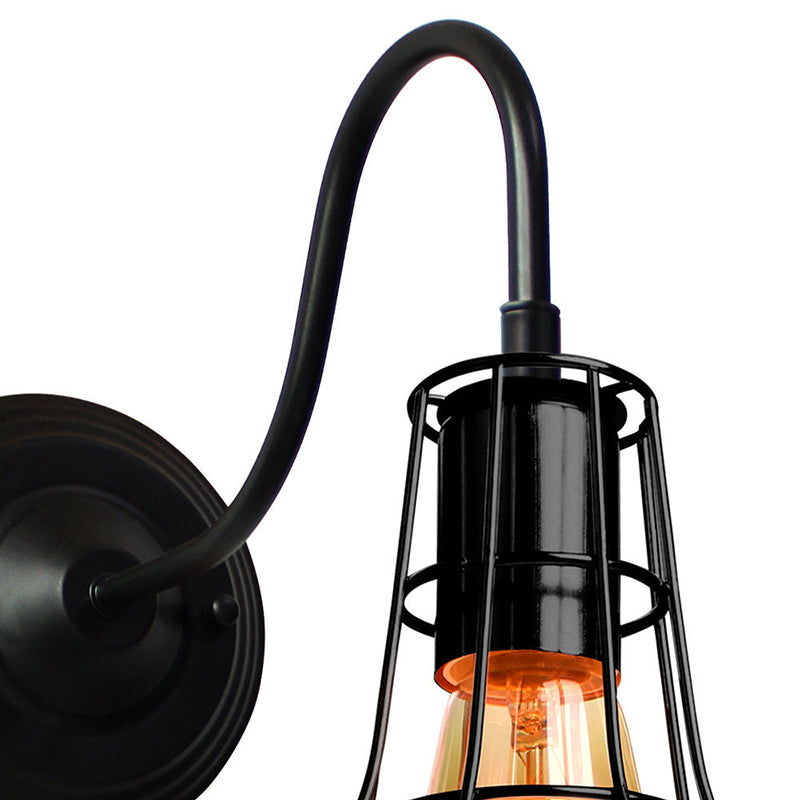 Frendorf | Metalen Schuurwandlamp Wandlamp Industrieel Stijl 1 Lamp Zwart Wandgemonteerde Lamp met Draadframe en Zwanenhalsarm