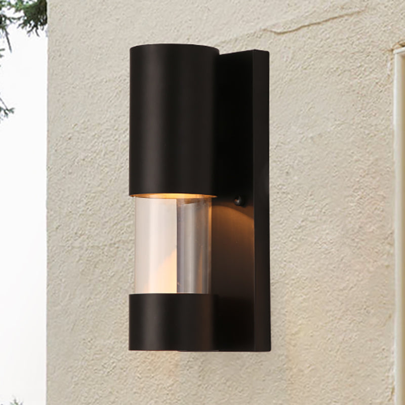 Frendorf | Schwarze zylindrische Wandmontageleuchte im Industrie-Stil 1 Glühbirne Metallisch und klares Glas Wandschalter für Flur