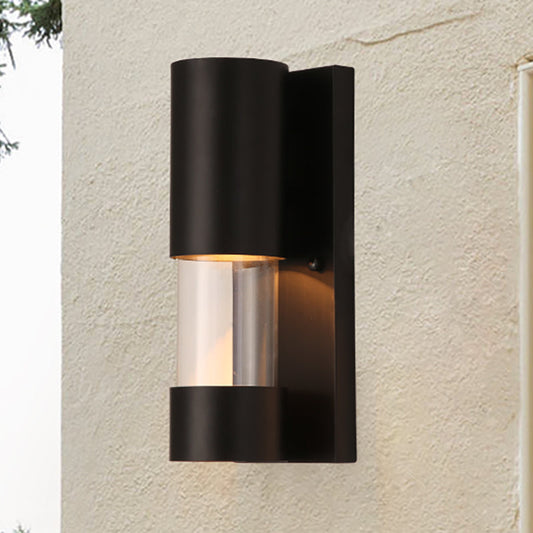 Frendorf | Schwarze zylindrische Wandmontageleuchte im Industrie-Stil 1 Glühbirne Metallisch und klares Glas Wandschalter für Flur