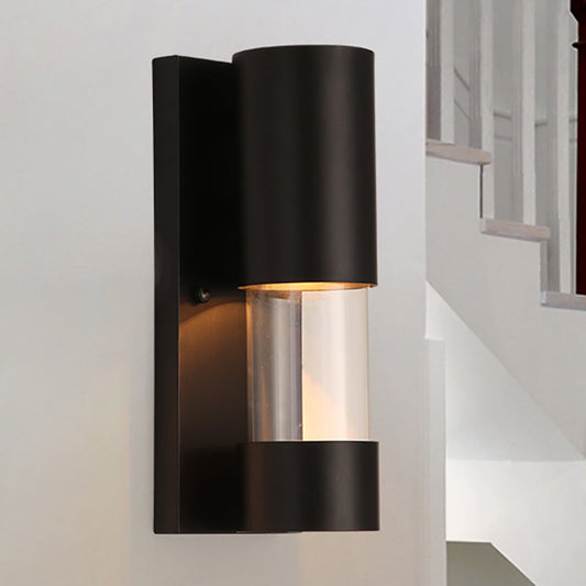 Frendorf | Schwarze zylindrische Wandmontageleuchte im Industrie-Stil 1 Glühbirne Metallisch und klares Glas Wandschalter für Flur