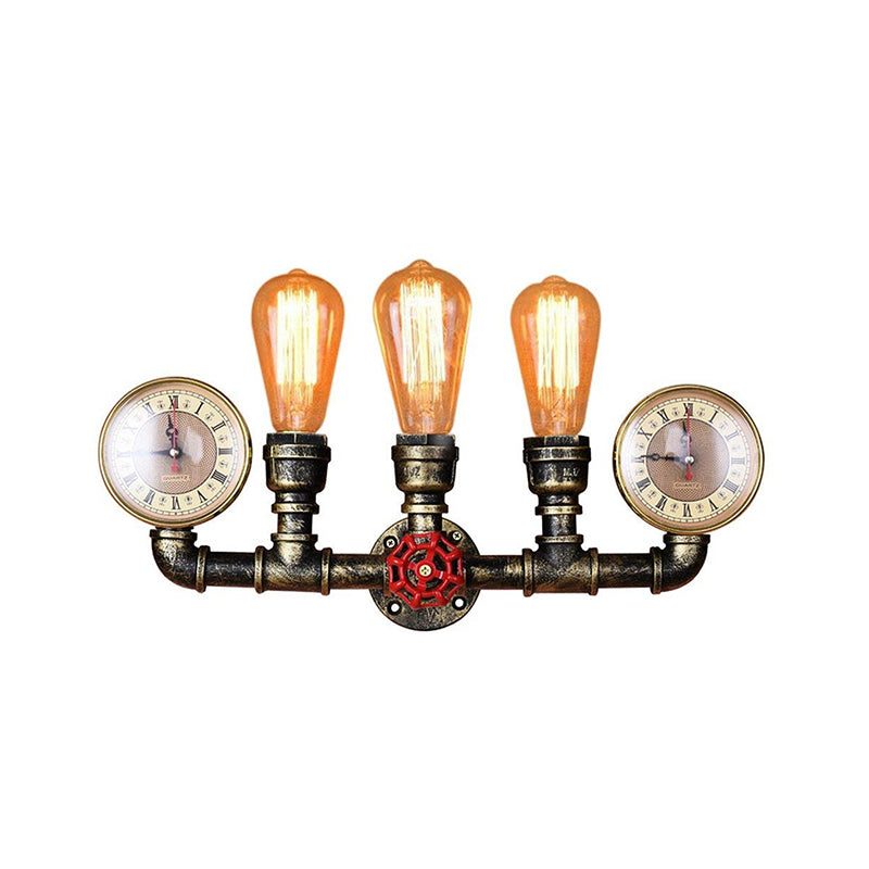 Frendorf | Antieke Messing Pijp Wandlamp Rustiek Stijlvol 3 Koppen Smeedijzeren Wandlamp Fixture met Manometer en Ventiel Deco
