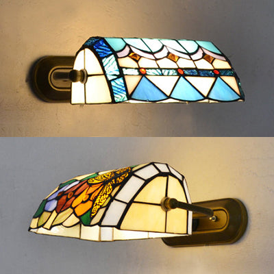 Frendorf | Banker Wandlamp Retro-stijl Kleurglas 1 Licht Wandmontage Lamp in Beige/Blauw voor Nachttafel