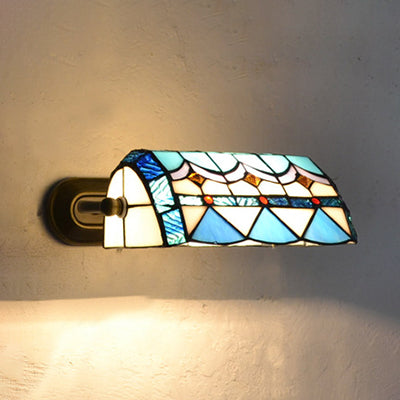 Frendorf | Banker Wandlamp Retro-stijl Kleurglas 1 Licht Wandmontage Lamp in Beige/Blauw voor Nachttafel