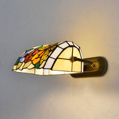 Frendorf | Banker Wandlamp Retro-stijl Kleurglas 1 Licht Wandmontage Lamp in Beige/Blauw voor Nachttafel
