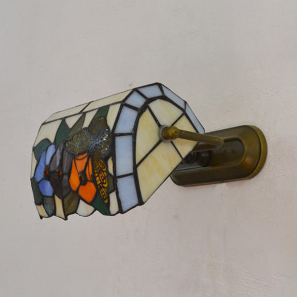 Frendorf | Banker Wandlamp Retro-stijl Kleurglas 1 Licht Wandmontage Lamp in Beige/Blauw voor Nachttafel