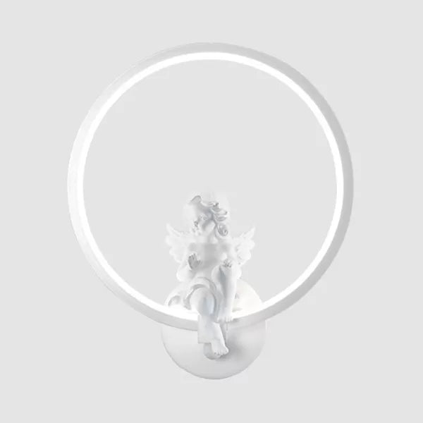 Frendorf | Art Ring Wandleuchte mit kleinem Engel Metallharz Wandlampe für Schlafzimmer Spiegel Badezimmer