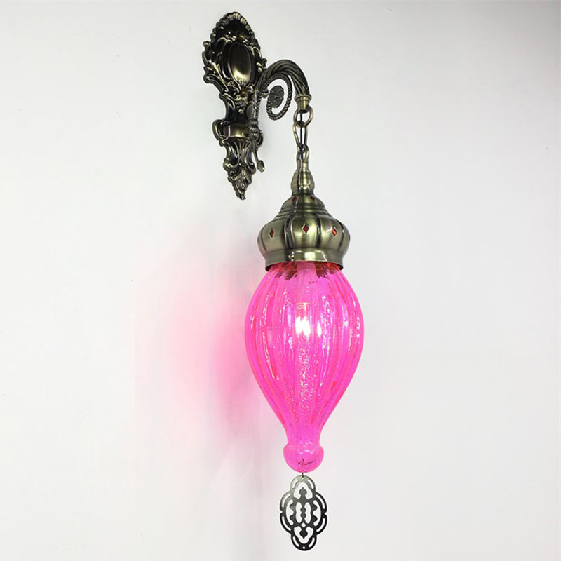 Traditionelle Tropfen-Wandleuchte Schwarz/Weiß/Hellblaues Glas 1 Kopf Wandmontierte Lampe mit geschnitztem Metallarm