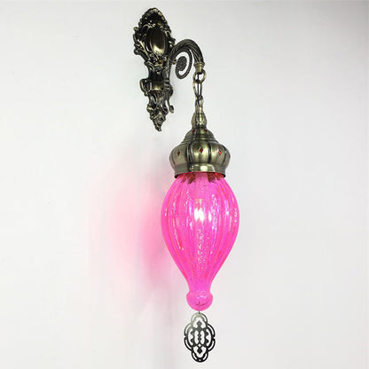 Traditionelle Tropfen-Wandleuchte Schwarz/Weiß/Hellblaues Glas 1 Kopf Wandmontierte Lampe mit geschnitztem Metallarm