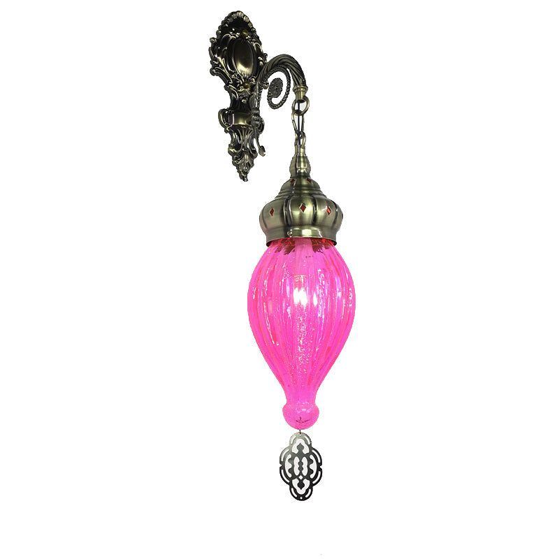 Traditionelle Tropfen-Wandleuchte Schwarz/Weiß/Hellblaues Glas 1 Kopf Wandmontierte Lampe mit geschnitztem Metallarm