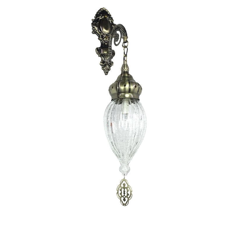 Traditionelle Tropfen-Wandleuchte Schwarz/Weiß/Hellblaues Glas 1 Kopf Wandmontierte Lampe mit geschnitztem Metallarm