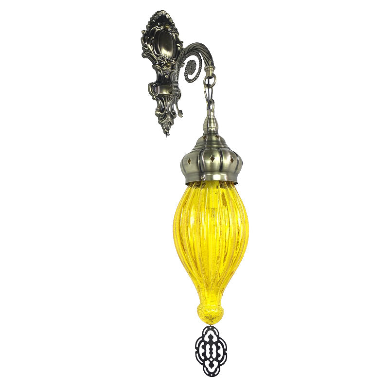 Traditionelle Tropfen-Wandleuchte Schwarz/Weiß/Hellblaues Glas 1 Kopf Wandmontierte Lampe mit geschnitztem Metallarm