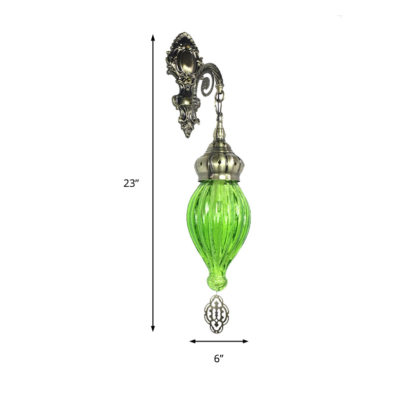 Traditionelle Tropfen-Wandleuchte Schwarz/Weiß/Hellblaues Glas 1 Kopf Wandmontierte Lampe mit geschnitztem Metallarm