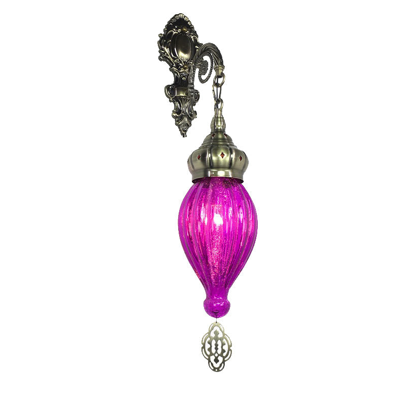 Traditionelle Tropfen-Wandleuchte Schwarz/Weiß/Hellblaues Glas 1 Kopf Wandmontierte Lampe mit geschnitztem Metallarm