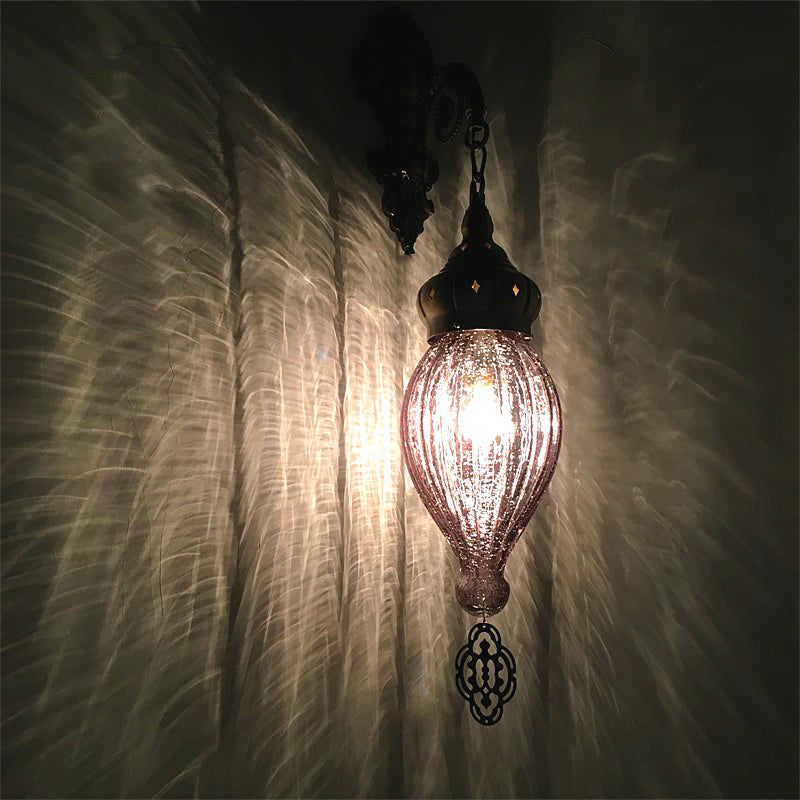 Traditionelle Tropfen-Wandleuchte Schwarz/Weiß/Hellblaues Glas 1 Kopf Wandmontierte Lampe mit geschnitztem Metallarm