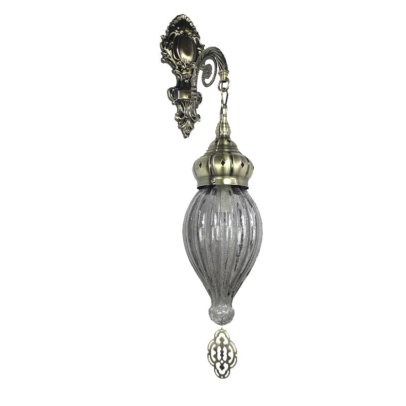 Traditionelle Tropfen-Wandleuchte Schwarz/Weiß/Hellblaues Glas 1 Kopf Wandmontierte Lampe mit geschnitztem Metallarm