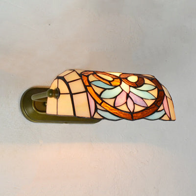 Frendorf | Tiffany Banker Wandlamp met/zonder trekkoord Geëtst glas 1 licht Wandmontage armatuur met bloemenpatroon in beige