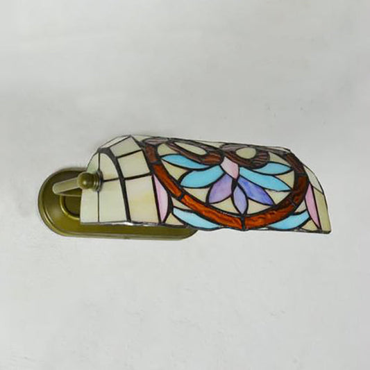 Frendorf | Tiffany Banker Wandlamp met/zonder trekkoord Geëtst glas 1 licht Wandmontage armatuur met bloemenpatroon in beige