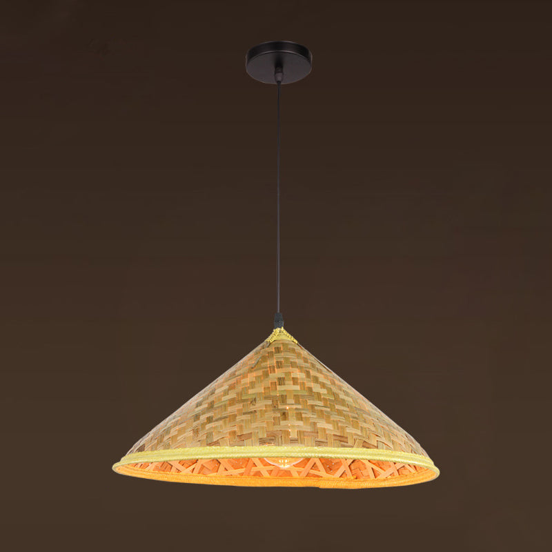 Asiatisch inspirierte Bauernhut-Anhänger aus Bambusgewebe 1 Kopf Diner Deckenlampe aus Holz